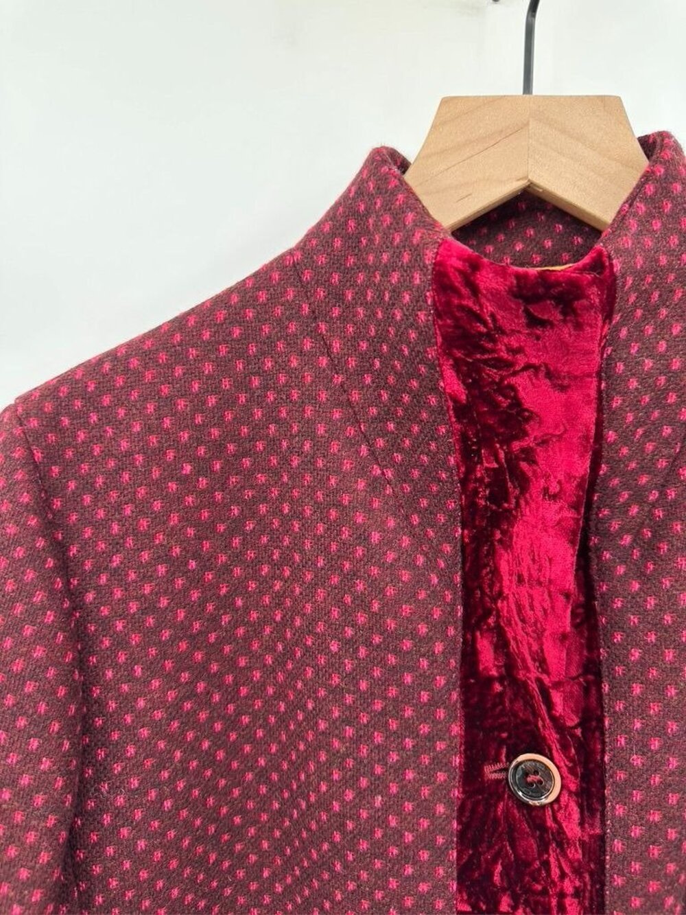 Etro Milano Red Patterned Wool Blend Jacket With Velvet Trim Size 46/Large - Picture 3 of 11